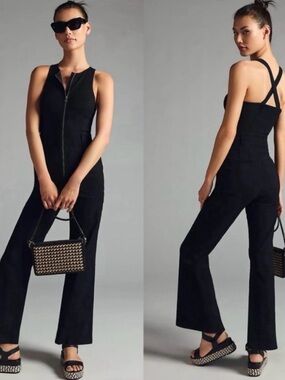 Maeve Naomi Black Front-Zip Strappy Jumpsuit size 6 NWOT